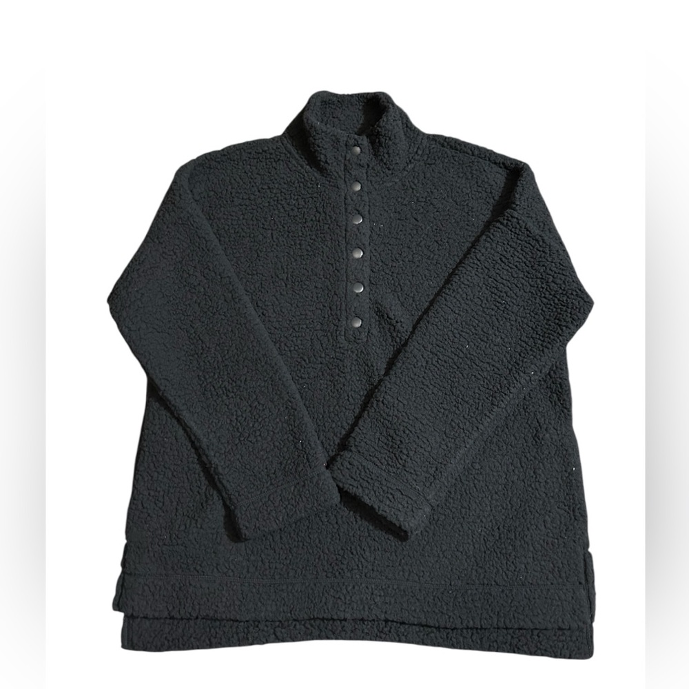aerie women’s Black Sherpa Snap-Button up Pullover size medium